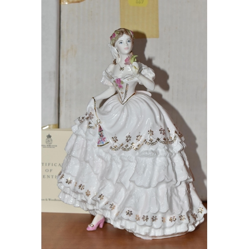 669 - EIGHT BOXED ROYAL WORCESTER ROMANCE OF VICTORIAN ERA FIGURINES, comprising 'The Masquerade Begins', ... 