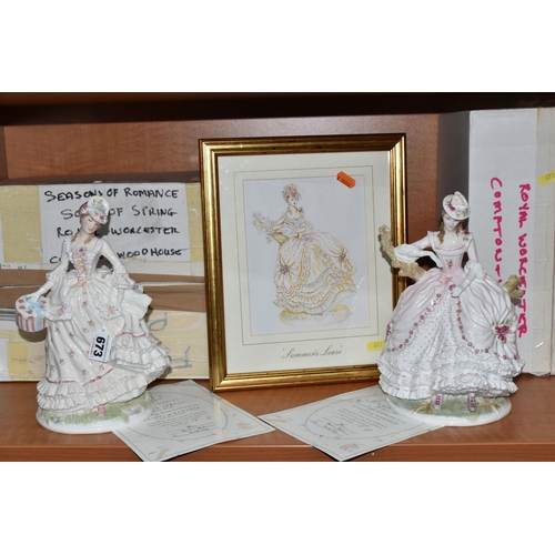 673 - TWO BOXED LIMITED EDITION ROYAL WORCESTER SEASONS OF ROMANCE FIGURINES, for Compton & Woodhouse, com... 