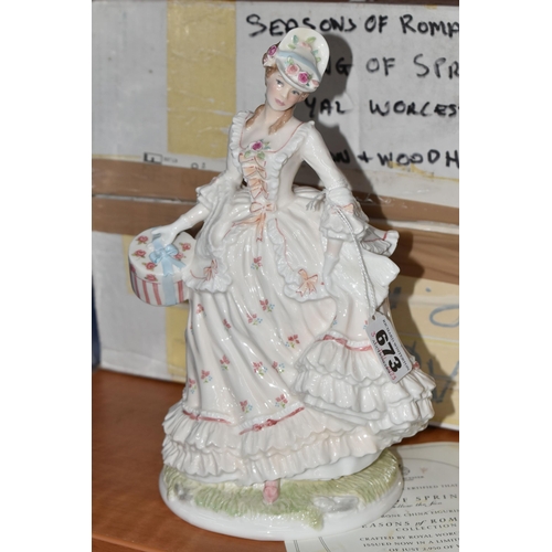 673 - TWO BOXED LIMITED EDITION ROYAL WORCESTER SEASONS OF ROMANCE FIGURINES, for Compton & Woodhouse, com... 