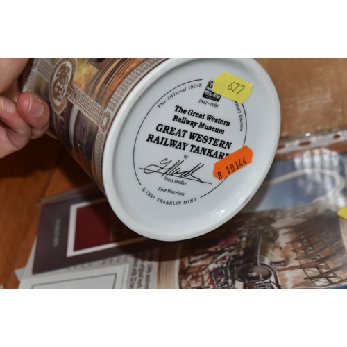 677 - A BOXED SET OF SIX DANBURY MINT ARMY TANKARDS, together with a boxed Danbury Mint 'Indian Mutiny' ta... 