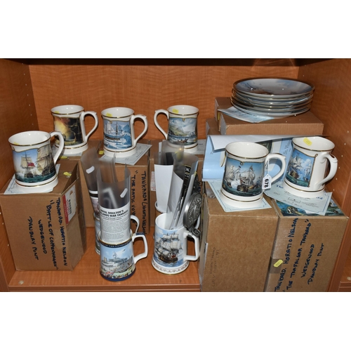 678 - A GROUP OF MARITIME RELATED TANKARDS AND COLLECTOR'S PLATES, comprising six limited edition Wedgwood... 