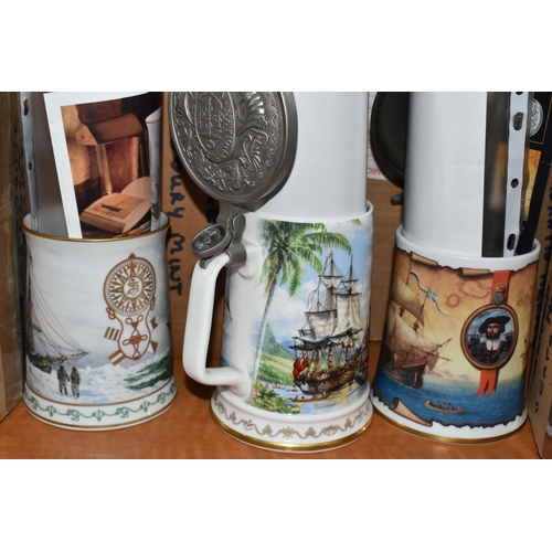 678 - A GROUP OF MARITIME RELATED TANKARDS AND COLLECTOR'S PLATES, comprising six limited edition Wedgwood... 