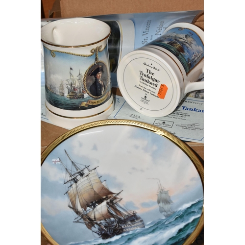 678 - A GROUP OF MARITIME RELATED TANKARDS AND COLLECTOR'S PLATES, comprising six limited edition Wedgwood... 