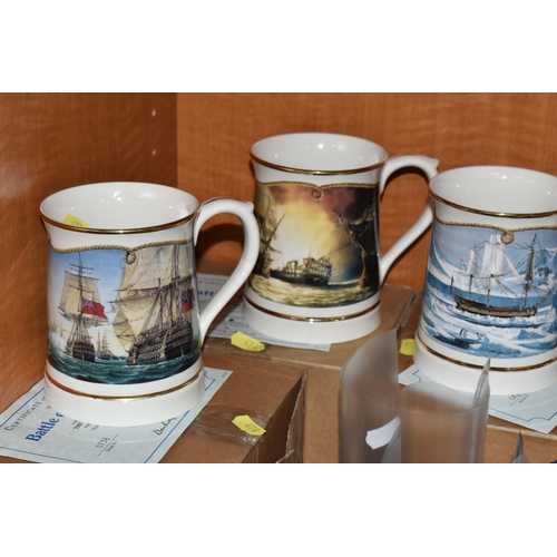 678 - A GROUP OF MARITIME RELATED TANKARDS AND COLLECTOR'S PLATES, comprising six limited edition Wedgwood... 