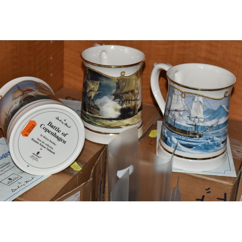 678 - A GROUP OF MARITIME RELATED TANKARDS AND COLLECTOR'S PLATES, comprising six limited edition Wedgwood... 