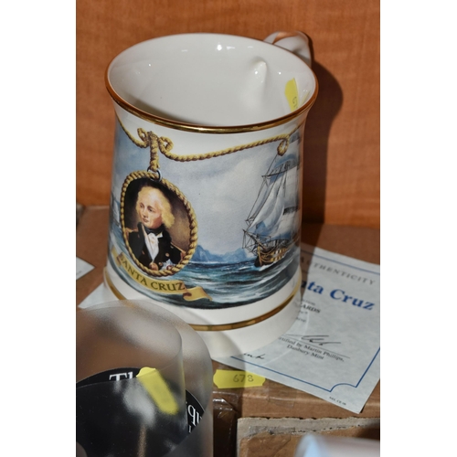 678 - A GROUP OF MARITIME RELATED TANKARDS AND COLLECTOR'S PLATES, comprising six limited edition Wedgwood... 