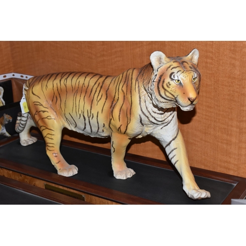 680 - TWO FRANKLIN MINT HAND PAINTED PORCELAIN BIG CATS, comprising a Lion 'Monarch of the Serengeti' appr... 