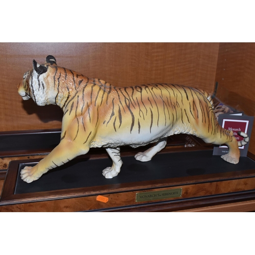 680 - TWO FRANKLIN MINT HAND PAINTED PORCELAIN BIG CATS, comprising a Lion 'Monarch of the Serengeti' appr... 