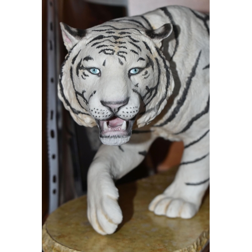 683 - A BOXED FRANKLIN MINT HAND PAINTED PORCELAIN SCULPTURE, 'White Majesty' a depiction of a White Benga... 