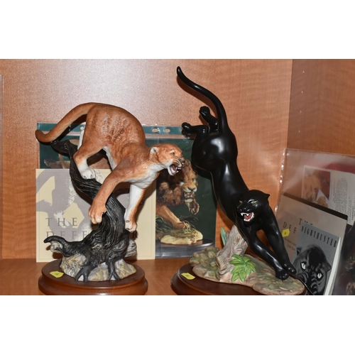 684 - THREE FRANKLIN MINT PORCELAIN SCULPTURES OF BIG CATS, comprising 'Pride of the Serengeti' a sculptur... 