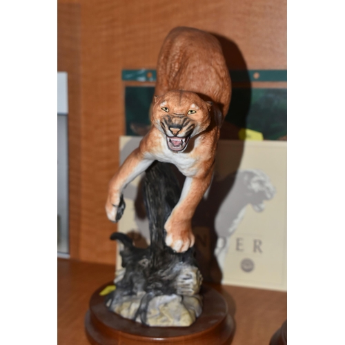 684 - THREE FRANKLIN MINT PORCELAIN SCULPTURES OF BIG CATS, comprising 'Pride of the Serengeti' a sculptur... 
