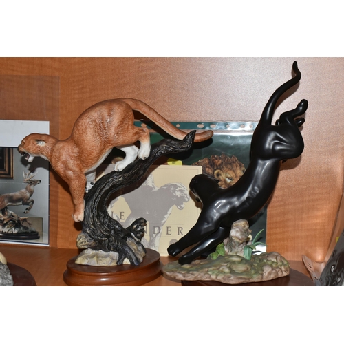 684 - THREE FRANKLIN MINT PORCELAIN SCULPTURES OF BIG CATS, comprising 'Pride of the Serengeti' a sculptur... 