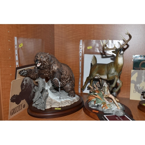 685 - TWO FRANKLIN MINT PORCELAIN AMERICAN ANIMAL SCULPTURES, comprising 'Grizzley' a sculpture of a bear,... 