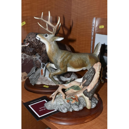 685 - TWO FRANKLIN MINT PORCELAIN AMERICAN ANIMAL SCULPTURES, comprising 'Grizzley' a sculpture of a bear,... 