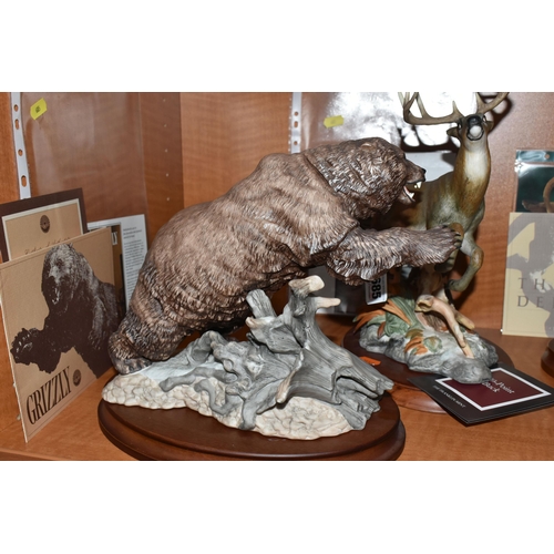 685 - TWO FRANKLIN MINT PORCELAIN AMERICAN ANIMAL SCULPTURES, comprising 'Grizzley' a sculpture of a bear,... 