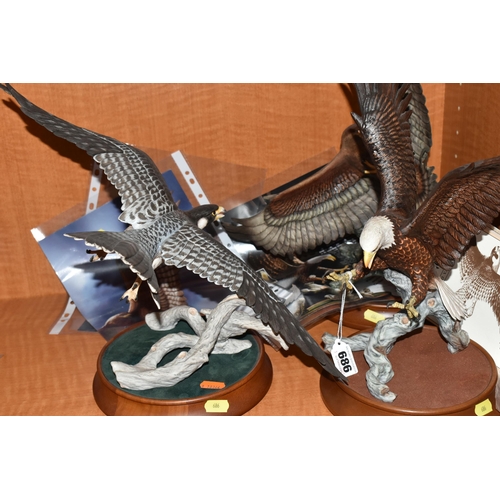 686 - THREE RONALD VAN RUYCKEVELT BIRD SCULPTURES FOR FRANKLIN MINT, comprising 'The Power of the Eagle' w... 