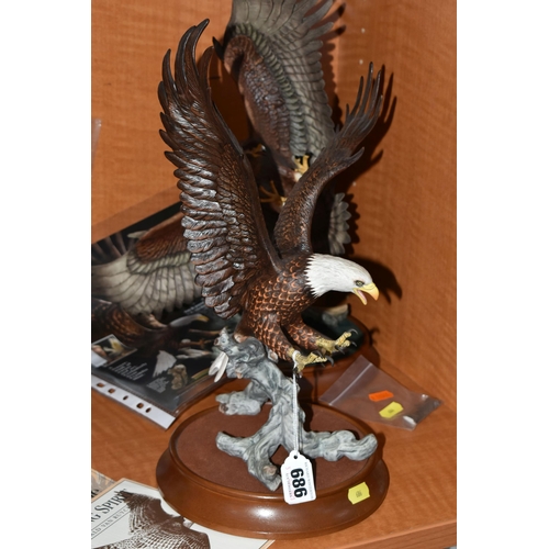 686 - THREE RONALD VAN RUYCKEVELT BIRD SCULPTURES FOR FRANKLIN MINT, comprising 'The Power of the Eagle' w... 