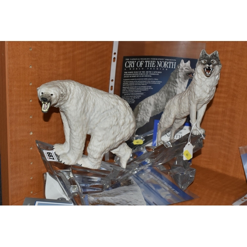 687 - TWO D.J. SHINN SCULPTURES FOR FRANKLIN MINT, comprising 'Lord of the Ice' a Polar Bear standing on a... 