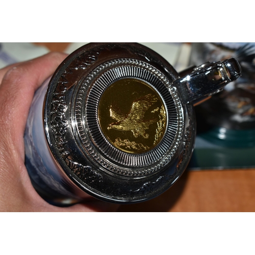 688 - SIX TED BLAYLOCK FOR FRANKLIN MINT TANKARDS, each depicting a Bald Eagle in various settings, the li... 