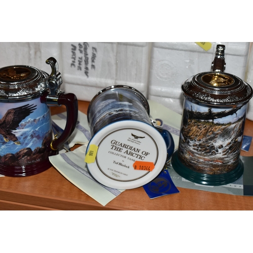 688 - SIX TED BLAYLOCK FOR FRANKLIN MINT TANKARDS, each depicting a Bald Eagle in various settings, the li... 
