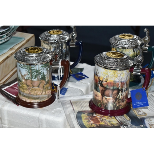 690 - A COLLECTION OF BOXED WILDLIFE THEMED COLLECTORS PLATES AND TANKARDS, to include a set of eight Wedg... 