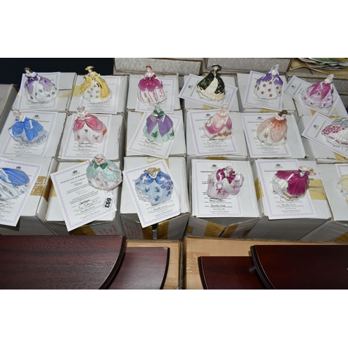 693 - EIGHTEEN BOXED COALPORT 'FAIREST FLOWERS' FIGURINES AND TWO BOXED DISPLAY STANDS, for Compton & Wood... 