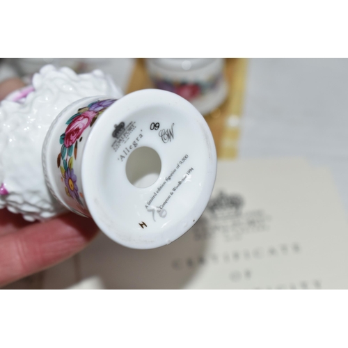 694 - SIX BOXED COALPORT MINIATURE FIGURINES AND A BOXED FRANKLIN MINT 'DIANA' FIGURINE, comprising six Co... 