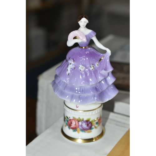 694 - SIX BOXED COALPORT MINIATURE FIGURINES AND A BOXED FRANKLIN MINT 'DIANA' FIGURINE, comprising six Co... 