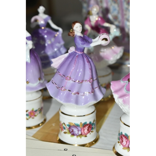 694 - SIX BOXED COALPORT MINIATURE FIGURINES AND A BOXED FRANKLIN MINT 'DIANA' FIGURINE, comprising six Co... 