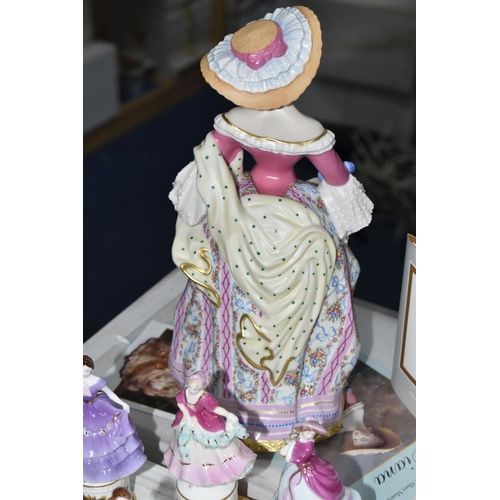 694 - SIX BOXED COALPORT MINIATURE FIGURINES AND A BOXED FRANKLIN MINT 'DIANA' FIGURINE, comprising six Co... 