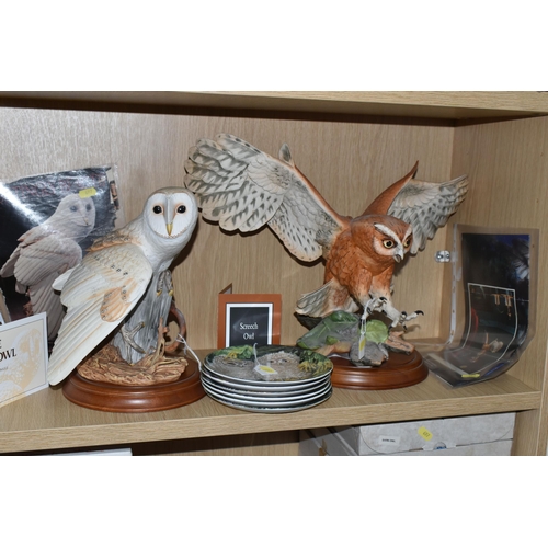 697 - SIX FRANKLIN MINT OWLS AND TWO SETS OF OWL THEMED COLLECTOR'S PLATES, comprising 'the Screech Owl', ... 
