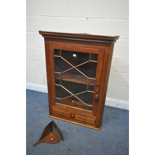 1425 - A GEORGIAN OAK ASTRAGAL GLAZED CORNER CUPBOARD, with two drawers, width 85cm x depth 49cm x height 1... 