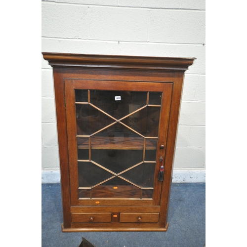 1425 - A GEORGIAN OAK ASTRAGAL GLAZED CORNER CUPBOARD, with two drawers, width 85cm x depth 49cm x height 1... 