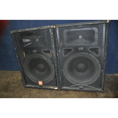 1123 - A PAIR OF JBL SOUND FACTOR SF15 PA SPEAKERS with 1x15in and horn, rear panel adapted to take Speakon... 