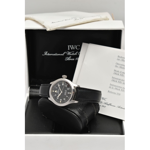 1 - A BOXED STAINLESS STEEL IWC SCHEFFHAUSEN MARK XII AUTOMATIC PILOTS WRISTWATCH, black dial with Arabi... 