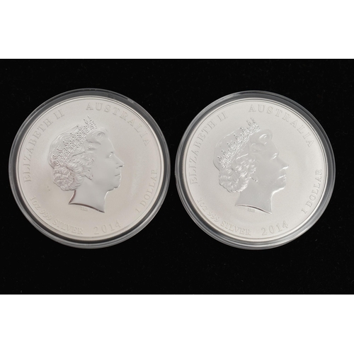 119 - TWO 1OZ SILVER 'YEAR OF THE HORSE' COINS, both in a protective capsule, dated 2014, 1oz 999 silver, ... 