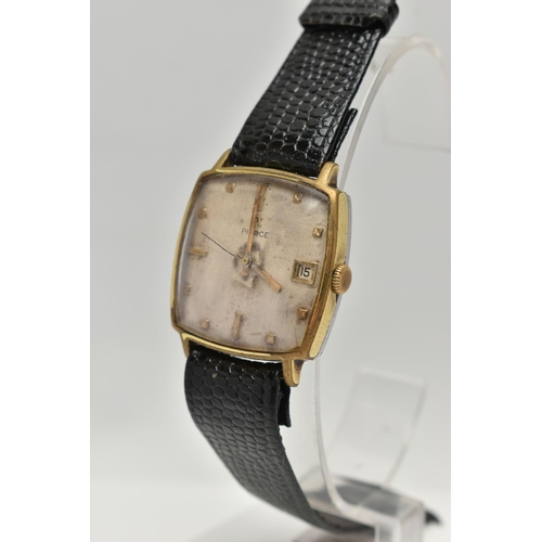 13 - TWO GOLD PLATED VINTAGE WRISTWATCHES, the first a Pierce cushion shaped automatic wristwatch, discol... 