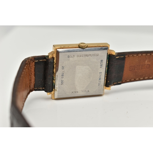 14 - A GOLD PLATED HAND WOUND ZENITH WRISTWATCH, champagne dial with baton markers, square shaped case wi... 