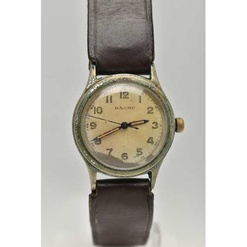 16 - TWO MANUAL WIND EARLY TO MID 20TH CENTURY WRISTWATCHES, the first a discoloured silvered dial Baume ... 