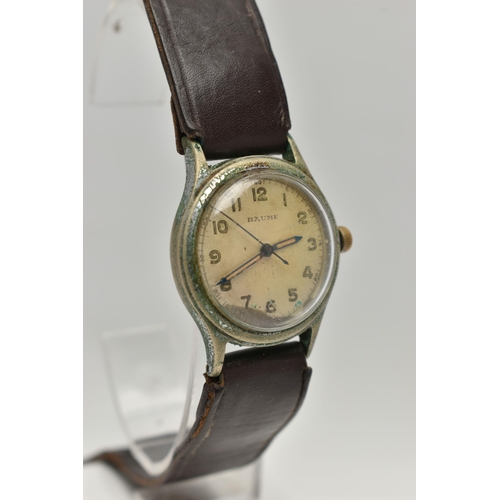 16 - TWO MANUAL WIND EARLY TO MID 20TH CENTURY WRISTWATCHES, the first a discoloured silvered dial Baume ... 