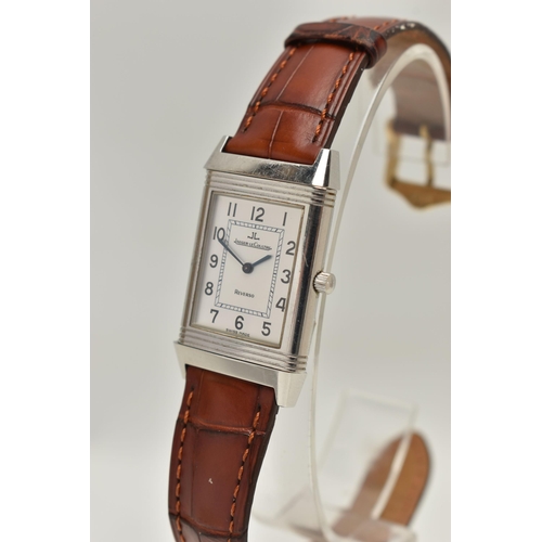 29 - A BOXED JAEGER LE-COULTRE REVERSO CLASSIQUE HAND WOUND WRISTWATCH, silvered dial with Arabic numeral... 