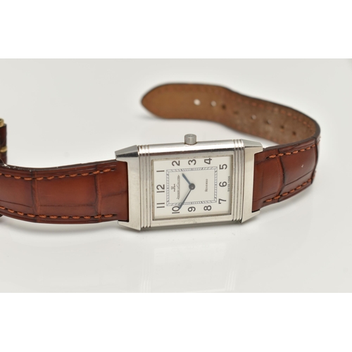 29 - A BOXED JAEGER LE-COULTRE REVERSO CLASSIQUE HAND WOUND WRISTWATCH, silvered dial with Arabic numeral... 