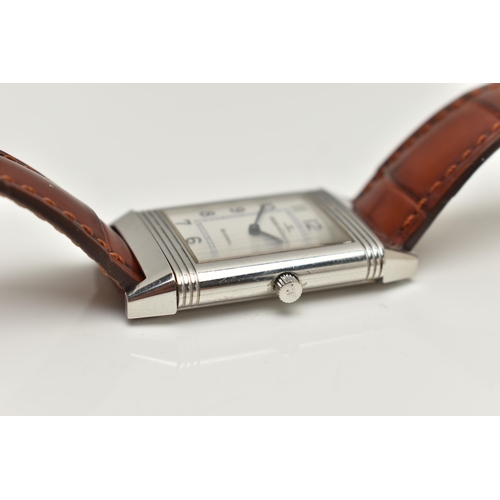 29 - A BOXED JAEGER LE-COULTRE REVERSO CLASSIQUE HAND WOUND WRISTWATCH, silvered dial with Arabic numeral... 