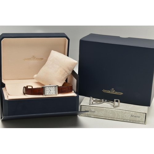 29 - A BOXED JAEGER LE-COULTRE REVERSO CLASSIQUE HAND WOUND WRISTWATCH, silvered dial with Arabic numeral... 