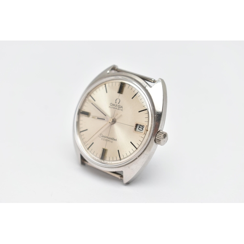 34 - AN OMEGA AUTOMATIC, SEAMASTER COSMIC WATCH HEAD, round silver dial, baton markers, date window at th... 