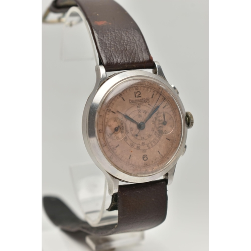 35 - A GENTS MID 20TH CENTURY 'EBERHARD & CO' WRISTWATCH, manual wind, round copper coloured dial signed ... 