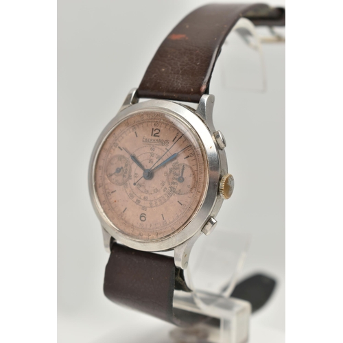 35 - A GENTS MID 20TH CENTURY 'EBERHARD & CO' WRISTWATCH, manual wind, round copper coloured dial signed ... 