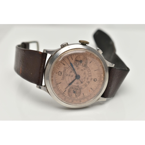 35 - A GENTS MID 20TH CENTURY 'EBERHARD & CO' WRISTWATCH, manual wind, round copper coloured dial signed ... 