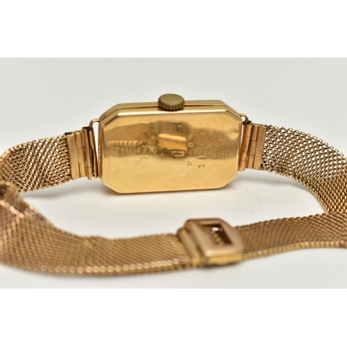 45 - AN EARLY 20TH CENTURY LADYS GOLD WRISTWATCH, manual wind requires attention, rectangular discoloured... 