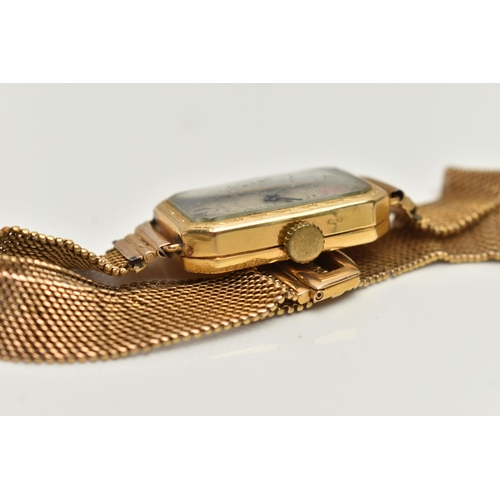 45 - AN EARLY 20TH CENTURY LADYS GOLD WRISTWATCH, manual wind requires attention, rectangular discoloured... 